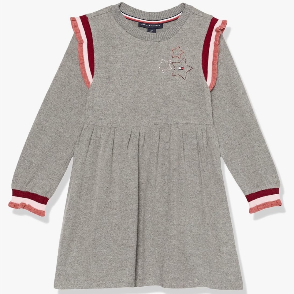 NEW Tommy Hilfiger Little Girls 1 Piece Ruffle-Trim Heather Sweater Dress 2T